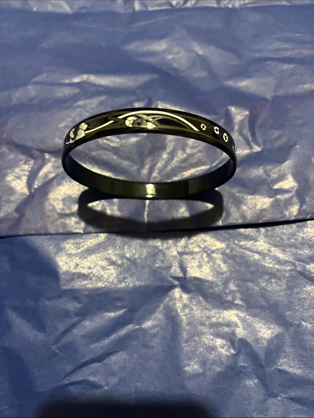 Michaela Frey Team Black Floral Accent Bangle Bracelet with Gold Logo - Picture 5 of 8